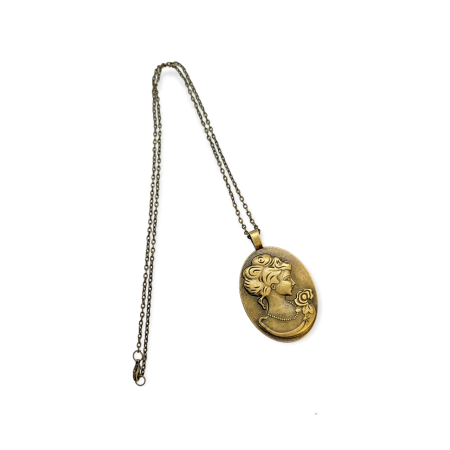 Necklace bronze oval blue flowers2